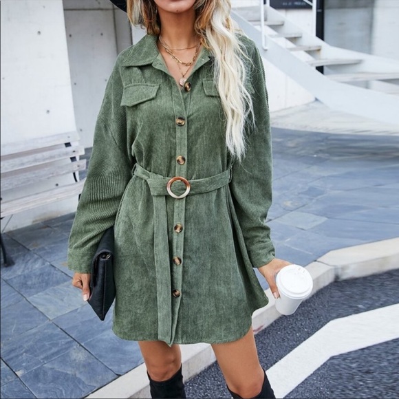 NWT mini corduroy dress in olive green. - Picture 3 of 5